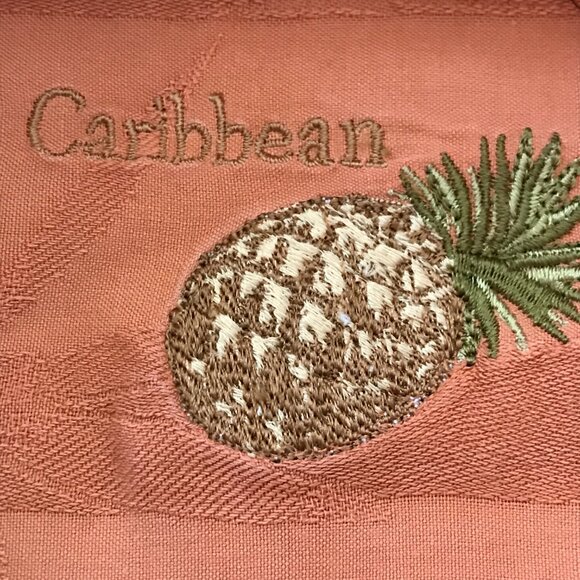 Caribbean Pineapple Shirt Men XXL Salmon Pink Floral Button Up Silk Cotton 17178 - Picture 3 of 12